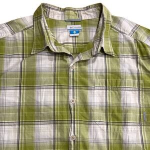 Columbia Sportswear Green Tan Windowpane Plaid Long Sleeve Pocket Mens Size XXL